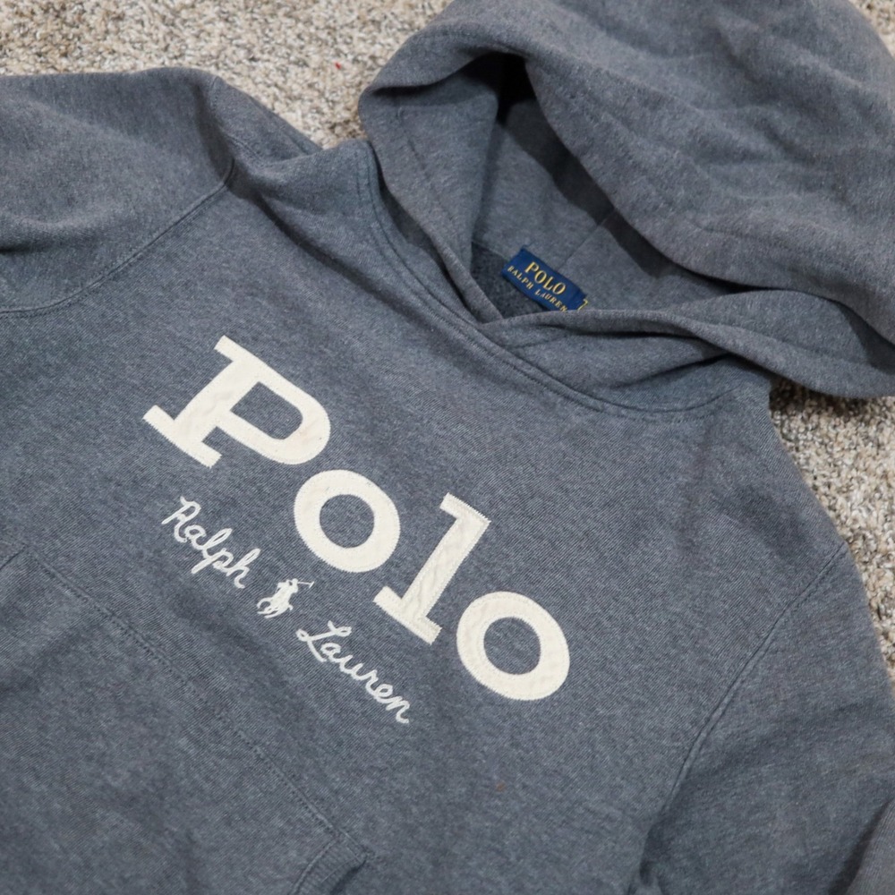Polo Ralph Lauren Kids Grey Spell-Out‎ Hoodie Fleece Logo Pullover Size M 10-12 - Picture 4 of 10